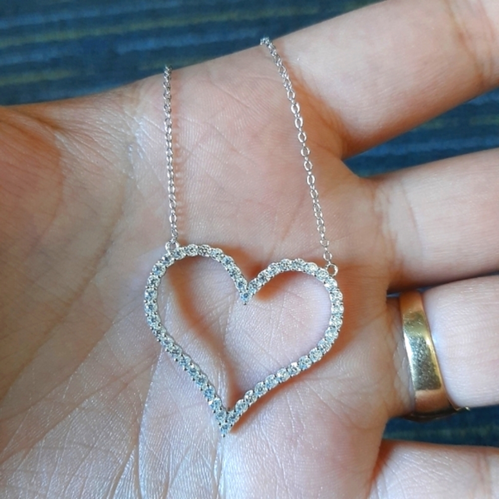 Cubic Zirconia Silver Heart Necklace